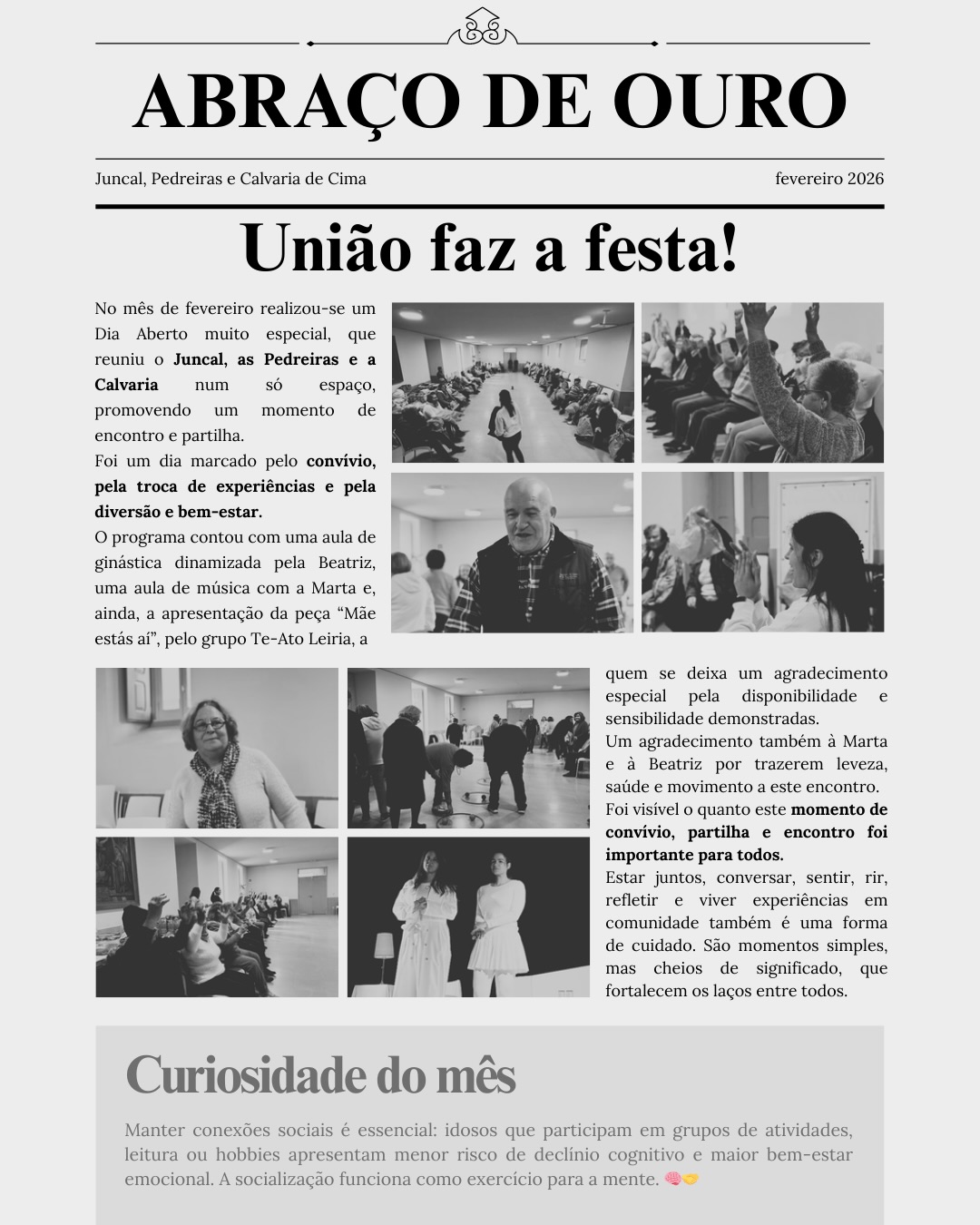 abraço de ouro, projeto social, desenvolvimento cognitivo, projeto, junta de freguesia calvaria de cima, calvaria de cima, bem estar, idoso